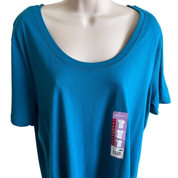 Eddie Bauer Womens Short Sleeve Soft T Shirt Tee Side Slits XL Blue u - Picture 2 of 9